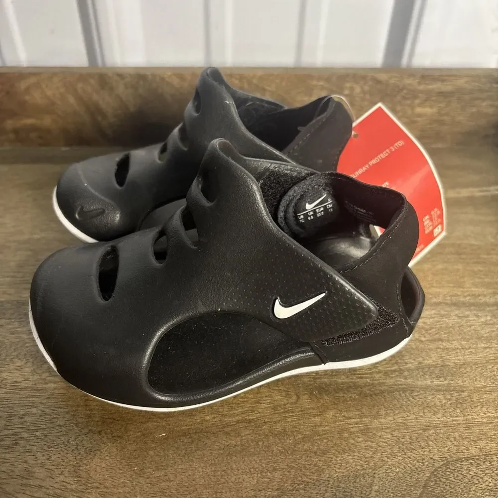 Nike Toddler Sunray Protect 3 Size 7c In Black With White Swoosh New